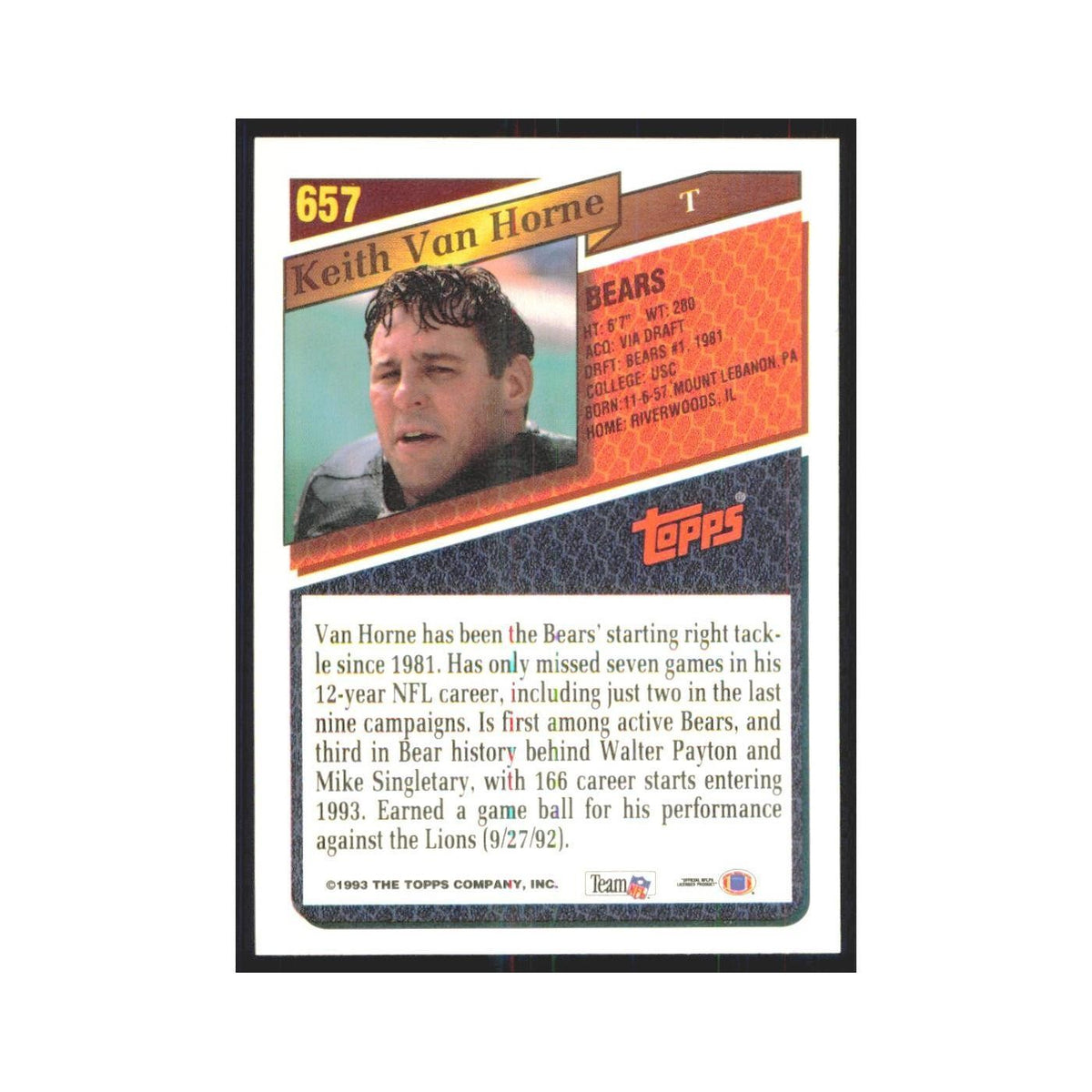 1993 Topps Keith Van Horne Bears #657