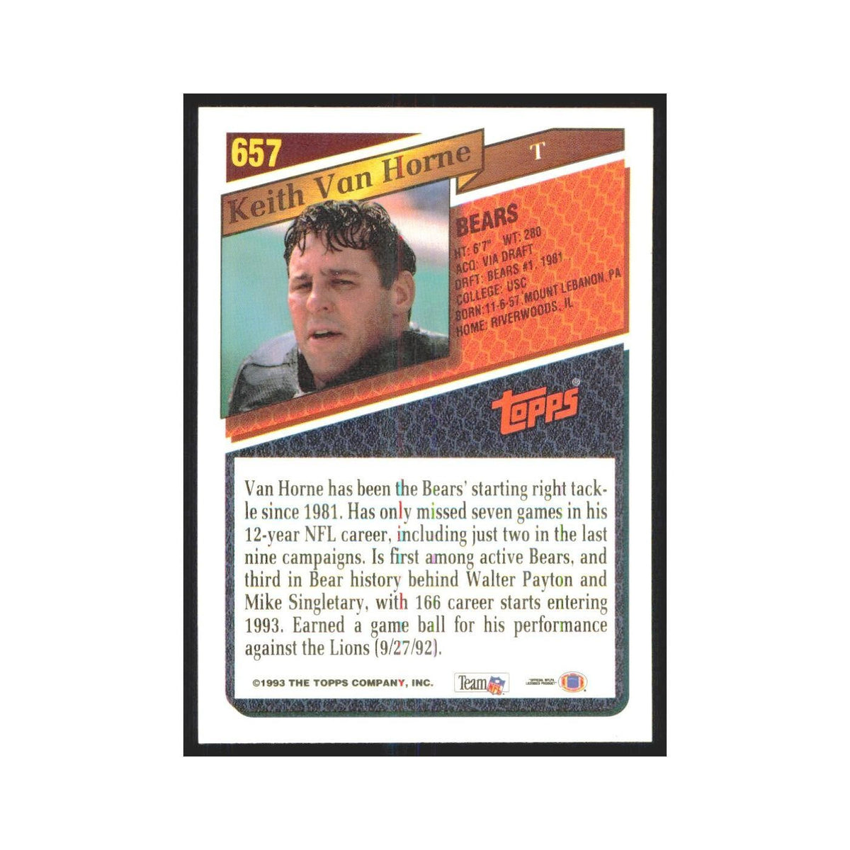 1993 Topps Keith Van Horne Bears #657