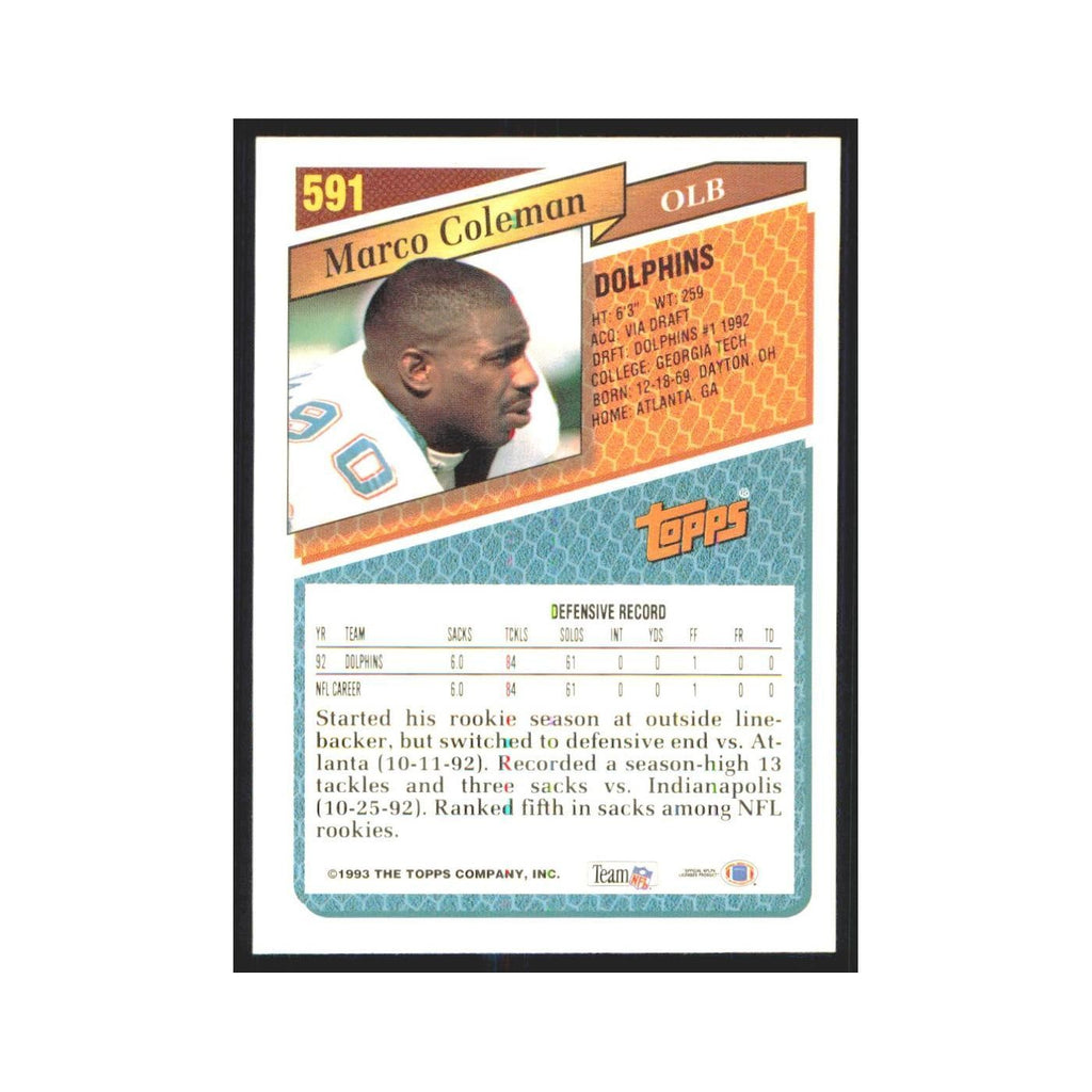 1993 Topps Marco Coleman Dolphins #591