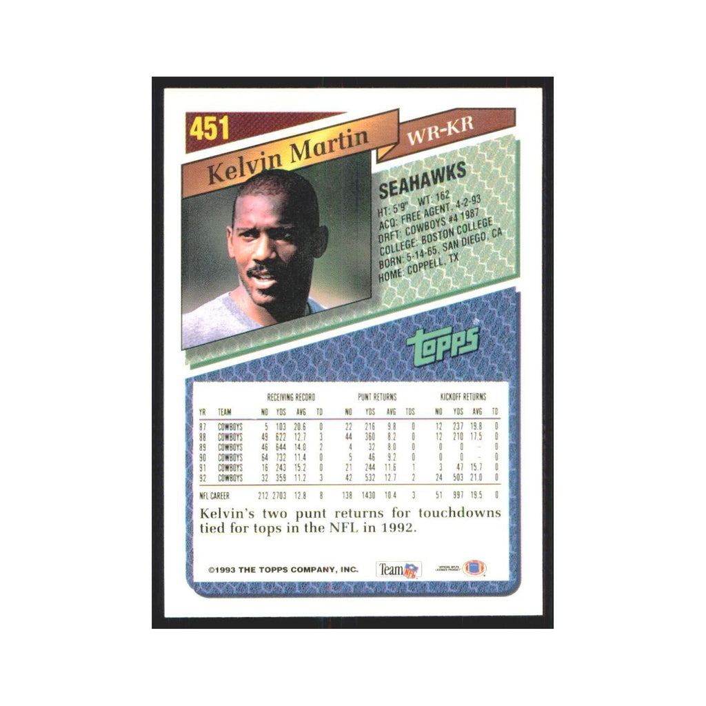 1993 Topps Kelvin Martin Seahawks #451
