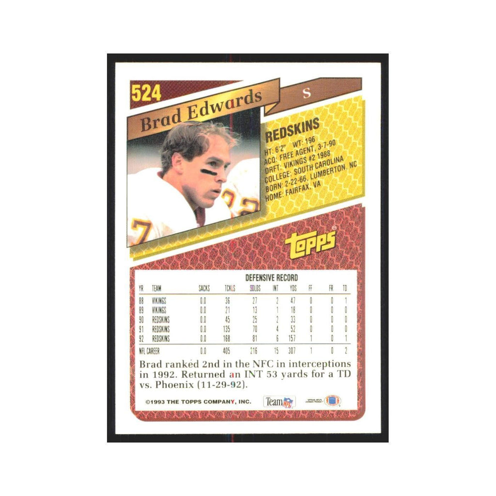 1993 Topps Brad Edwards Redskins #524