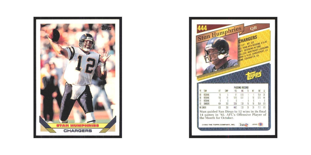 1993 Topps Stan Humphries San Diego Chargers #444