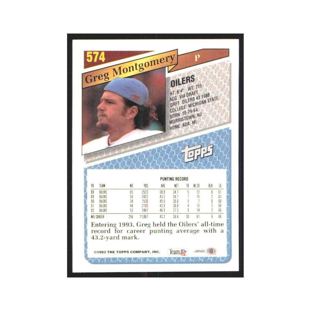 1993 Topps Greg Montgomery Houston Oilers #574
