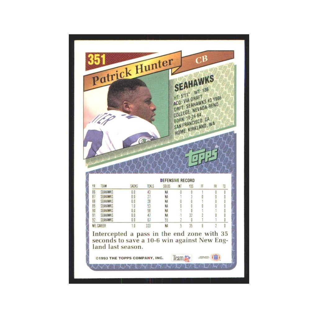 1993 Topps Patrick Hunter Seahawks #351