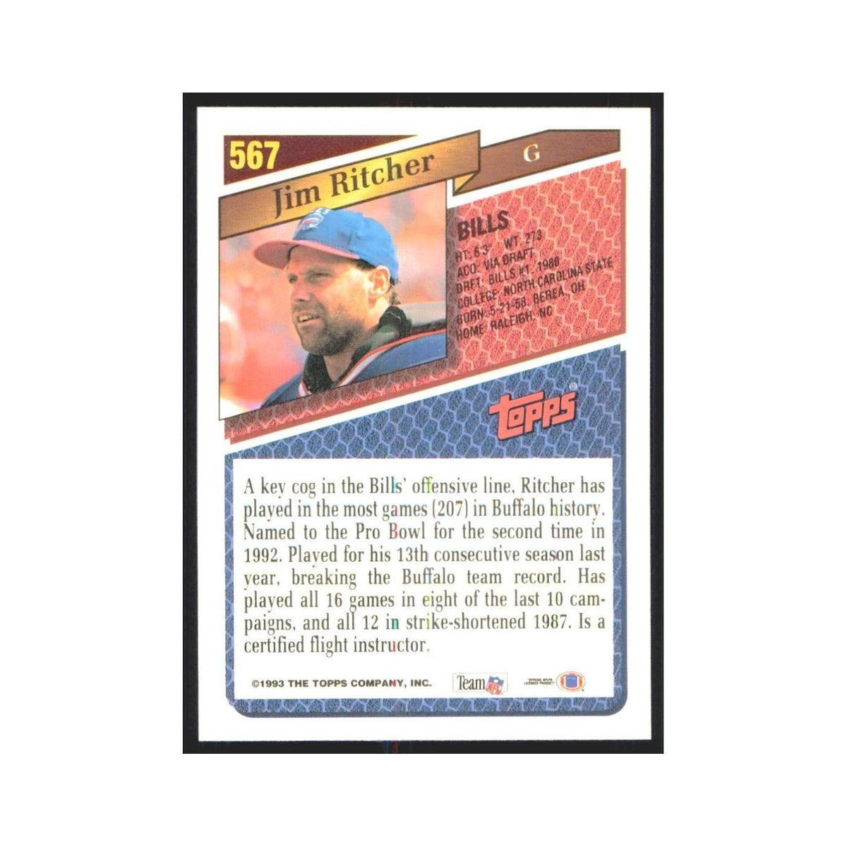 1993 Topps Jim Ritcher Bills #567