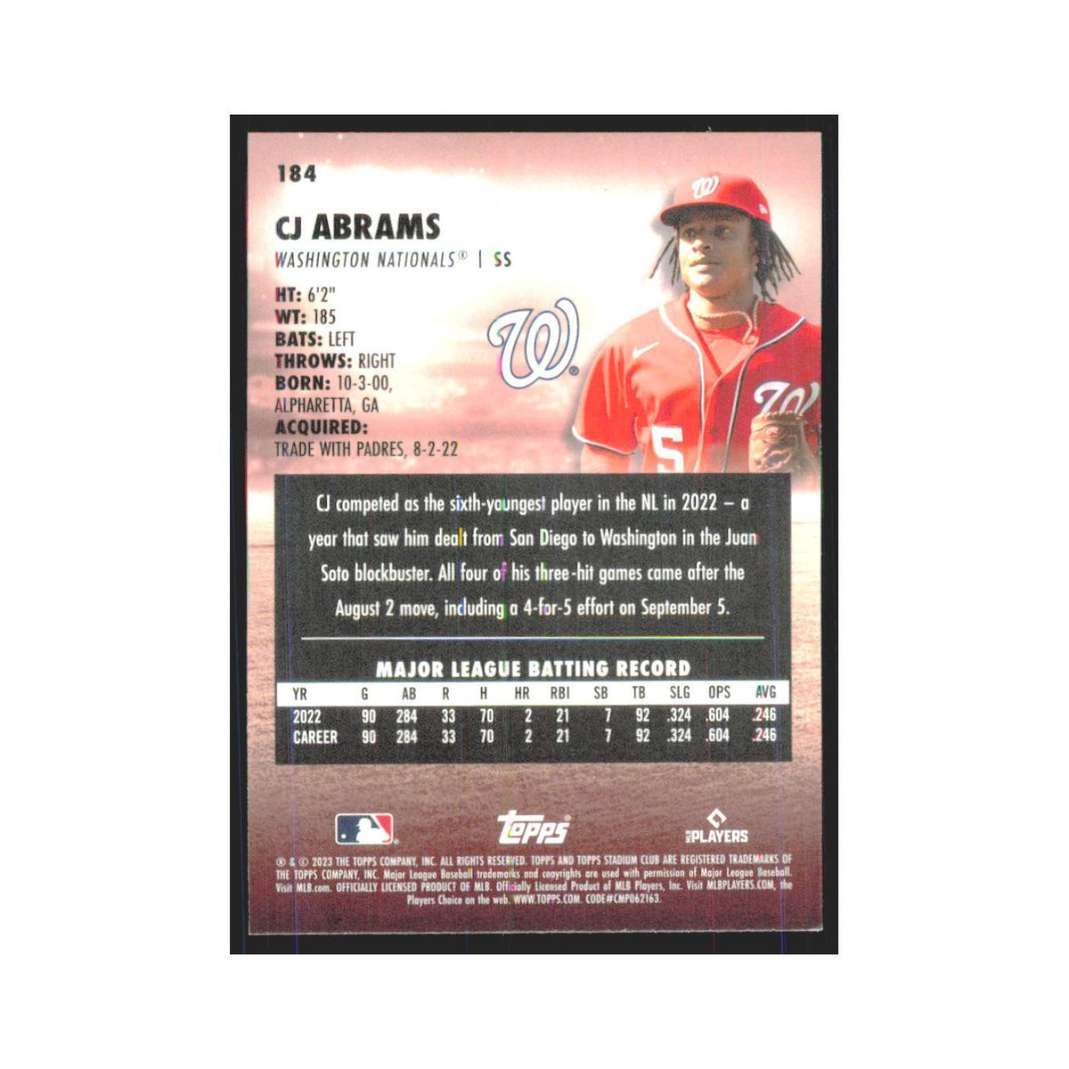 2023 Stadium Club CJ Abrams Nationals #184