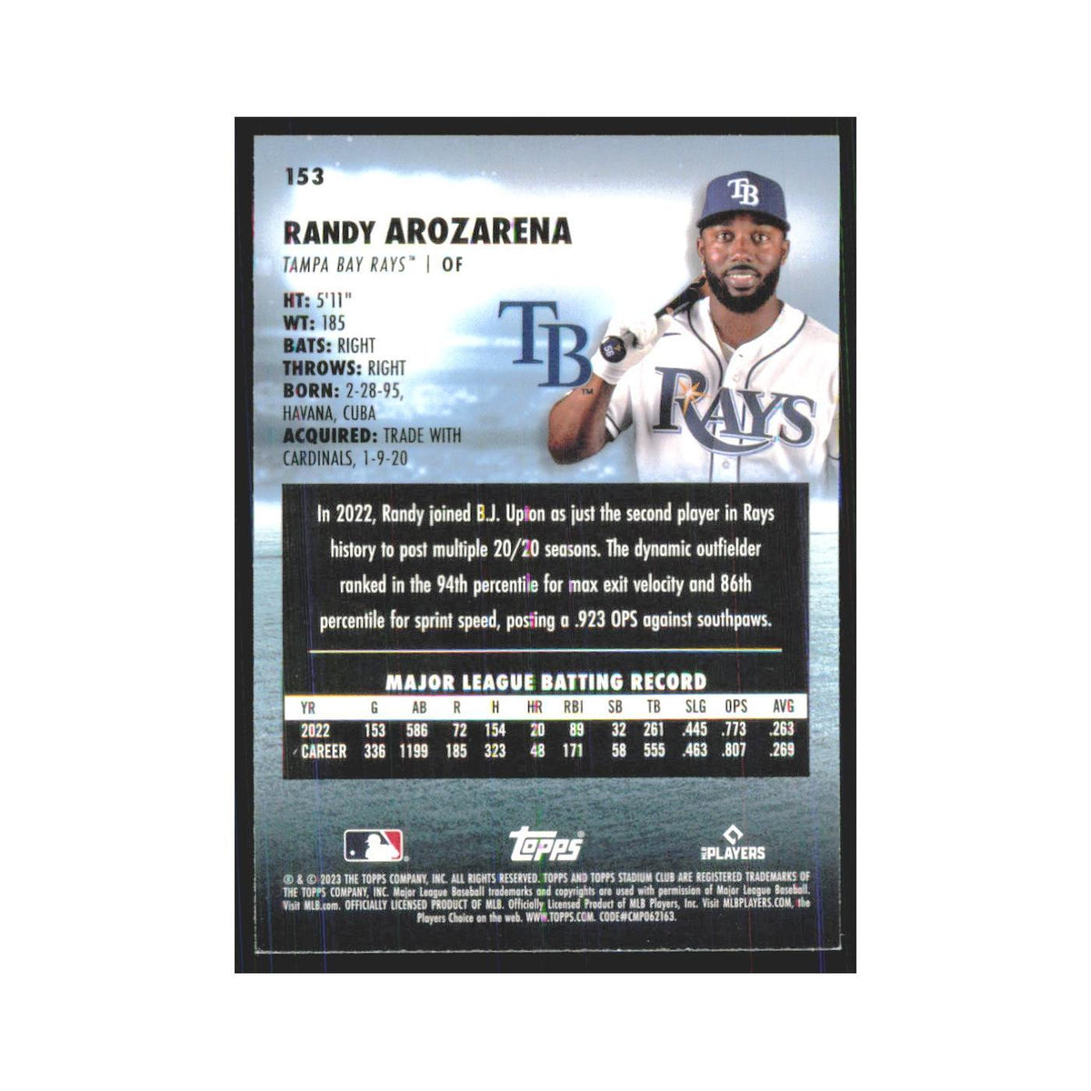 2023 Stadium Club Randy Arozarena Rays #153
