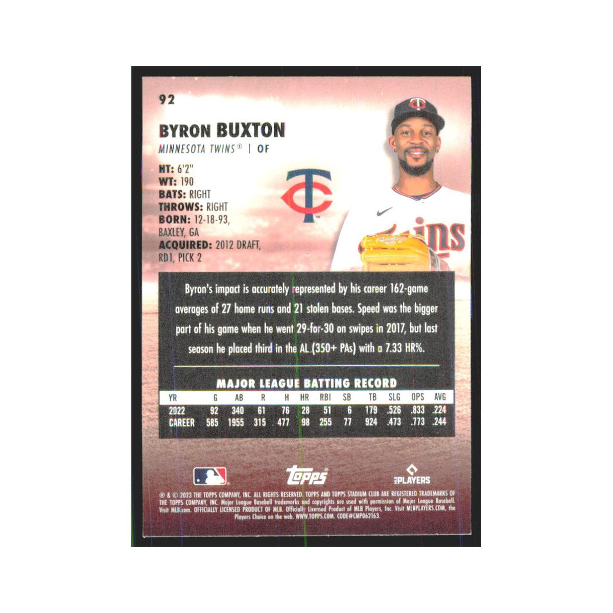 2023 Stadium Club Byron Buxton Twins #92