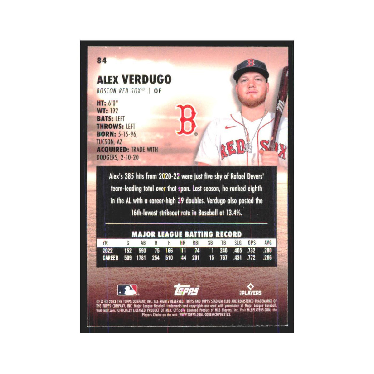 2023 Stadium Club Alex Verdugo Red Sox #84