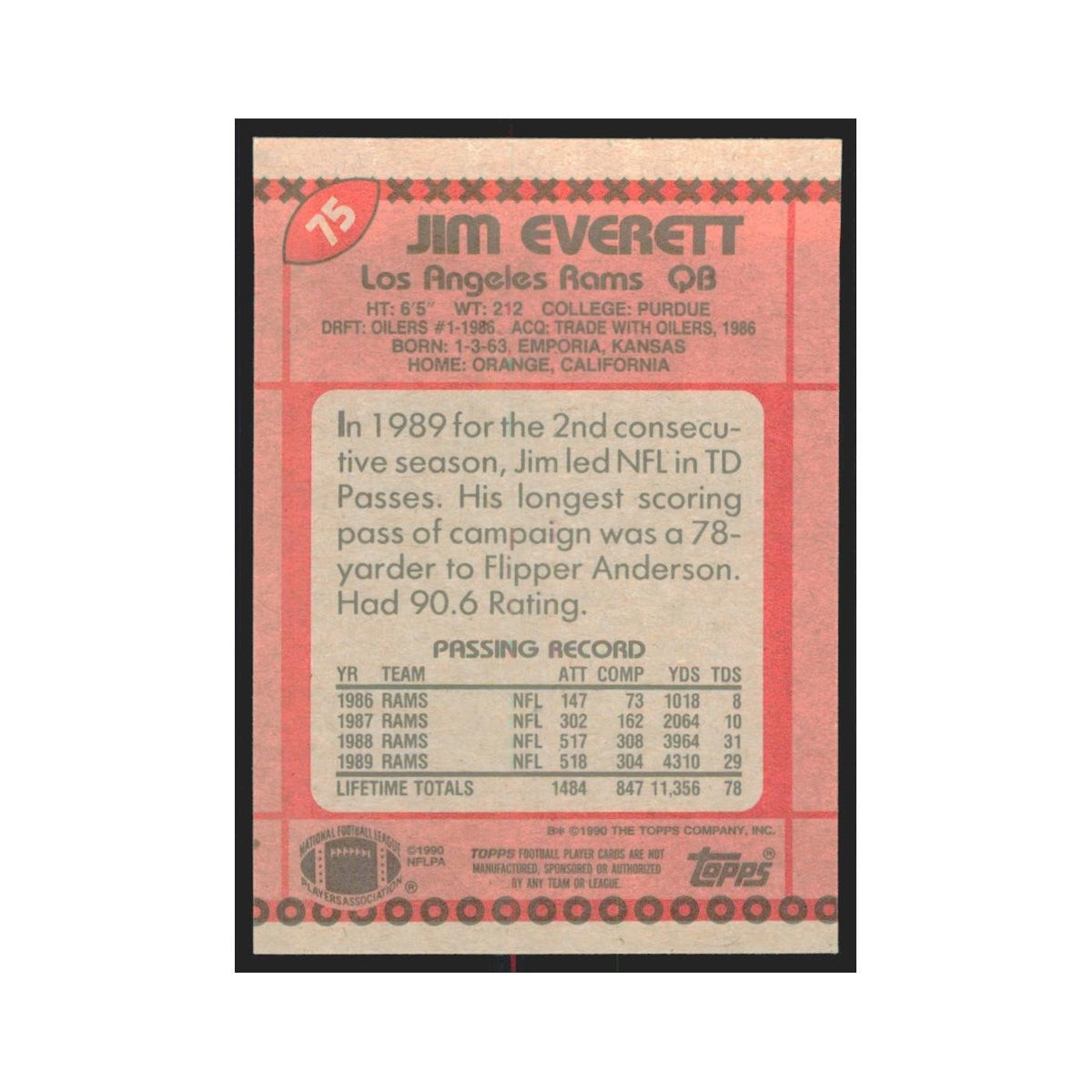 1990 Topps Jim Everett Rams #75