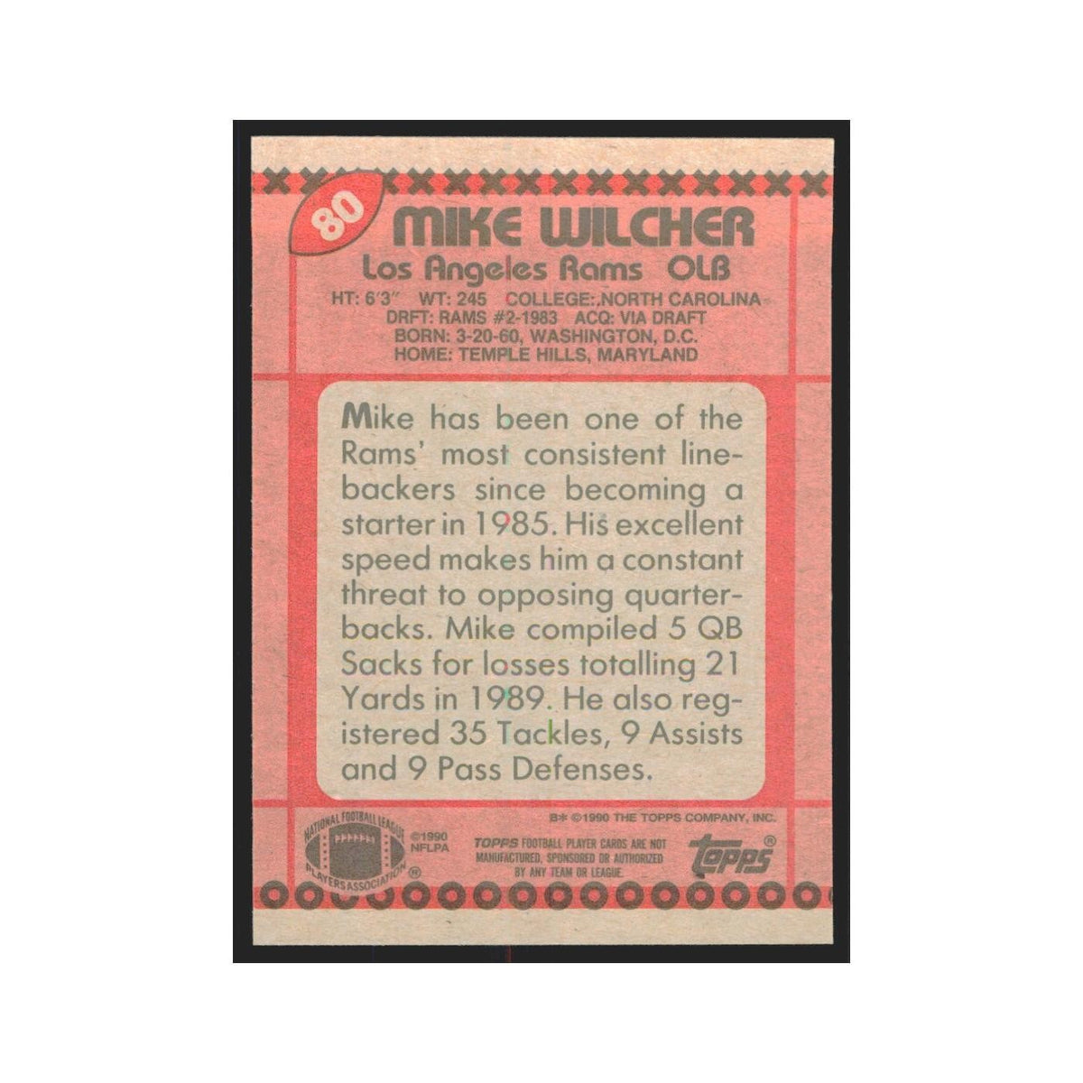 1990 Topps Mike Wilcher Rams #80