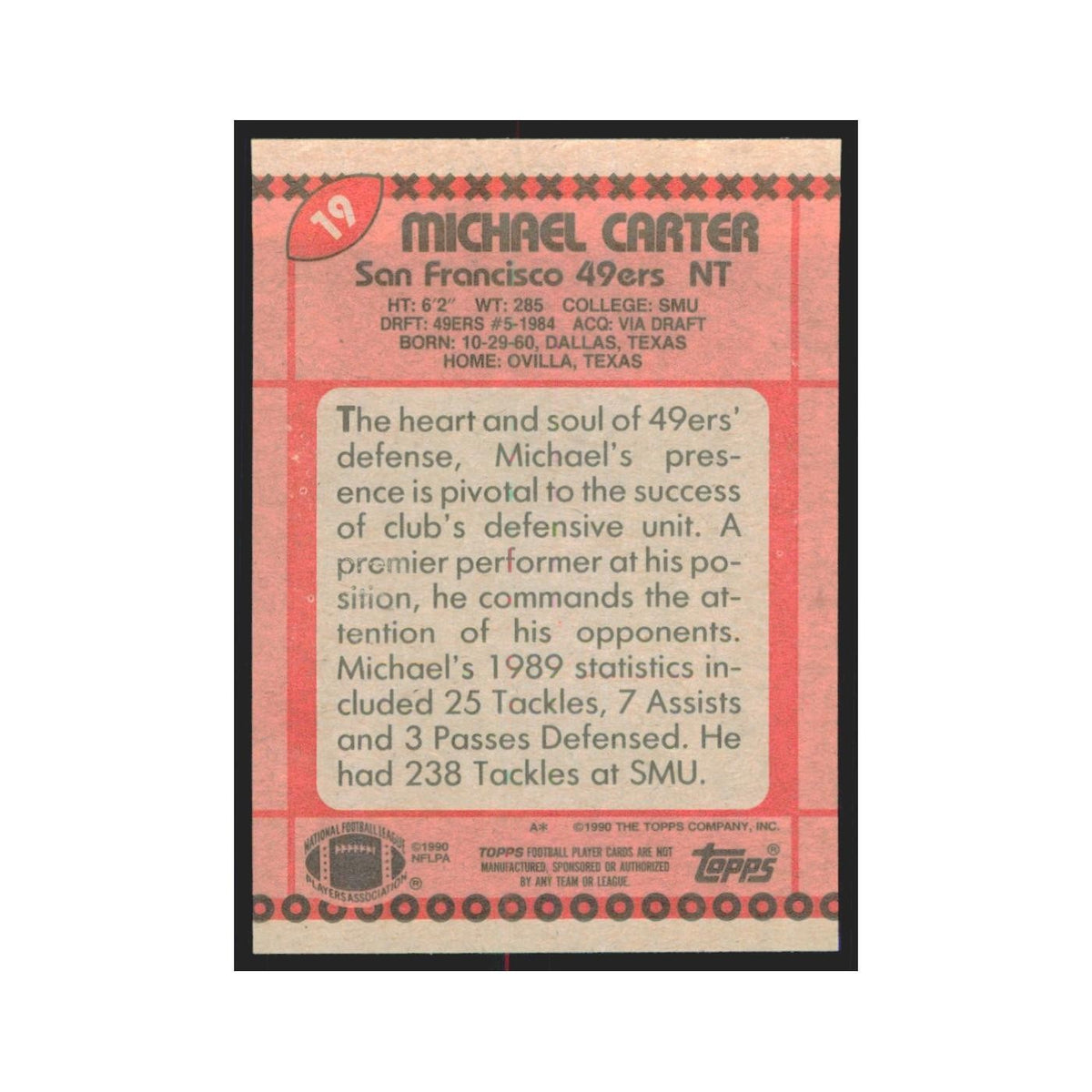 1990 Topps Michael Carter 49ers #19
