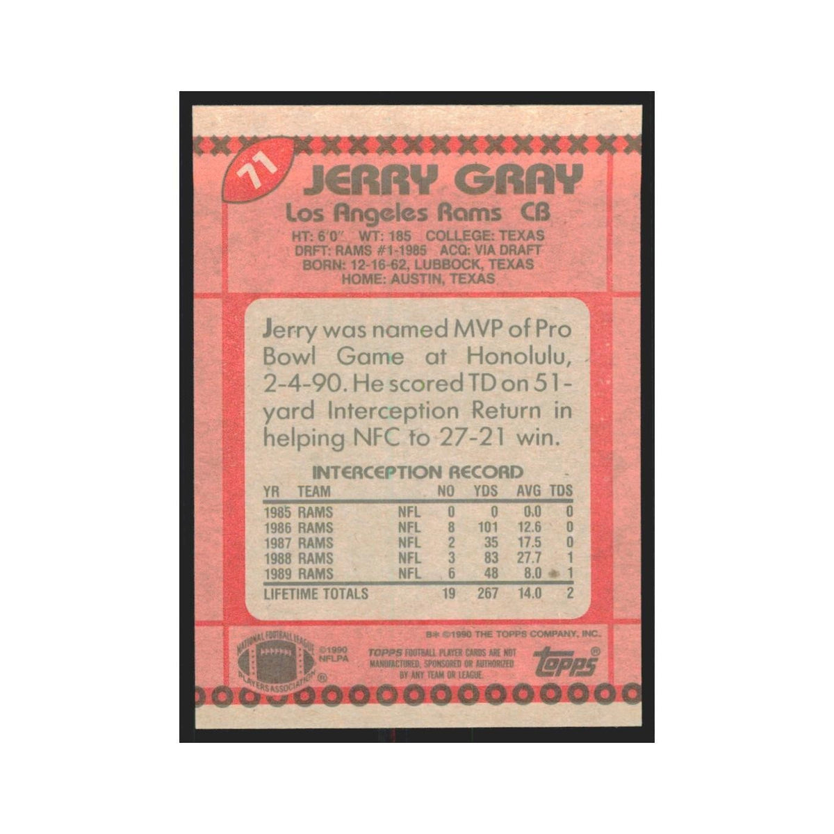 1990 Topps Jerry Gray Rams #71