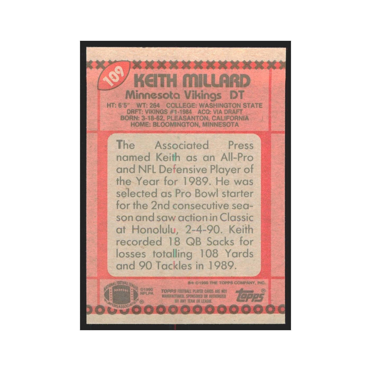 1990 Topps Keith Millard Vikings #109