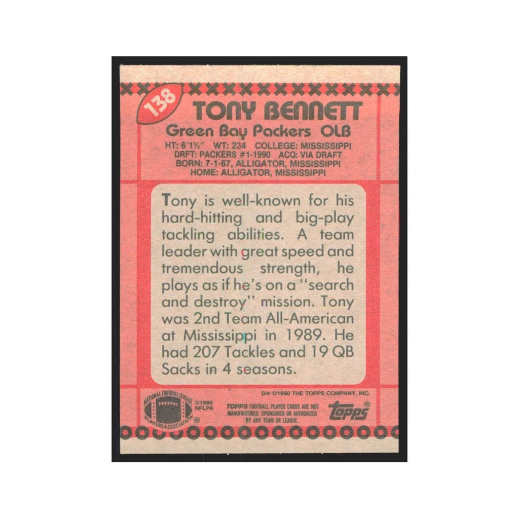 1990 Topps Tony Bennett Packers #138