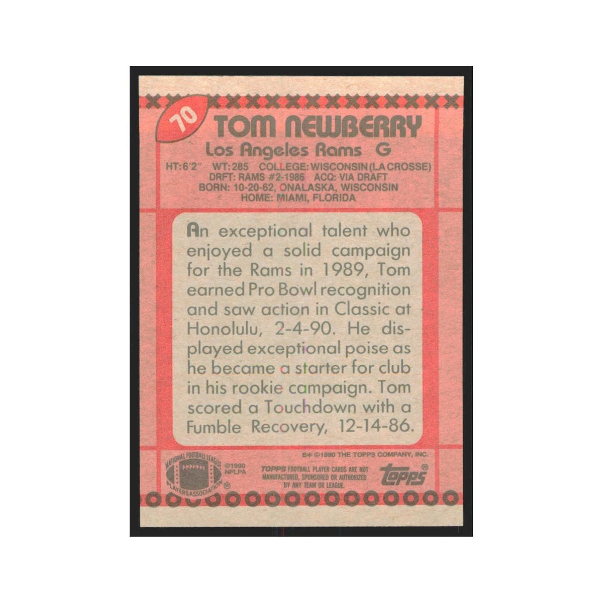 1990 Topps Tom Newberry Rams #70