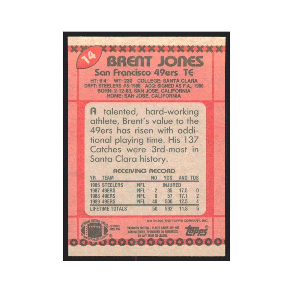 1990 Topps Brent Jones 49ers #14