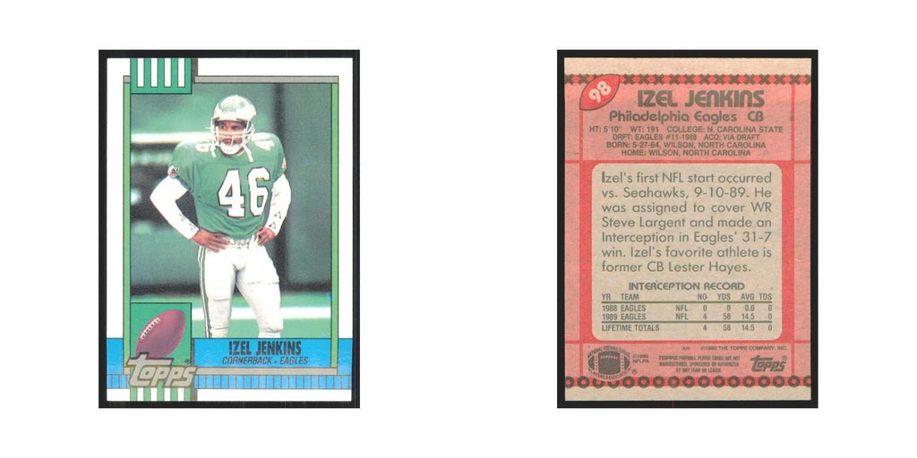 1990 Topps Izel Jenkins RC Eagles #98