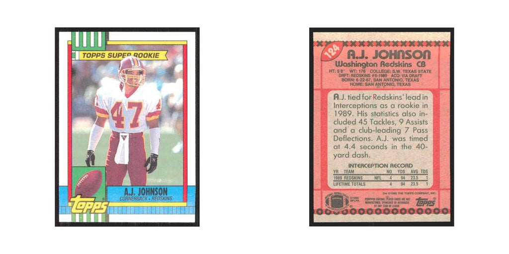 1990 Topps A.J. Johnson Redskins #124
