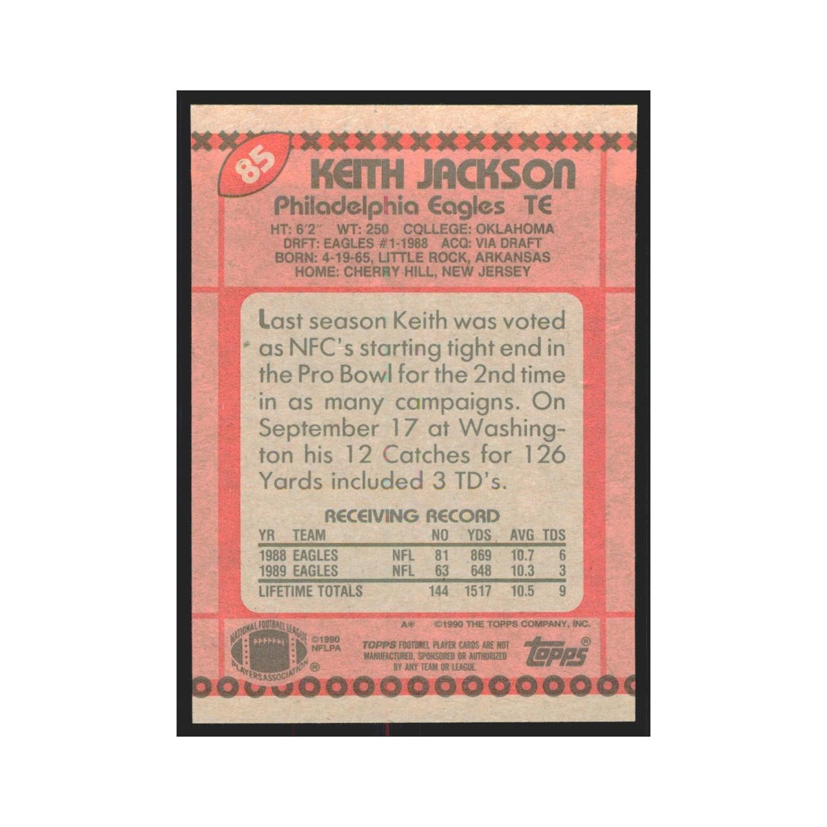 1990 Topps Keith Jackson Eagles #85