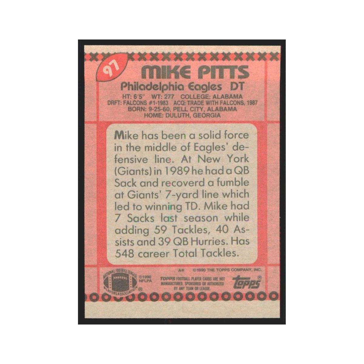 1990 Topps Mike Pitts Eagles #97
