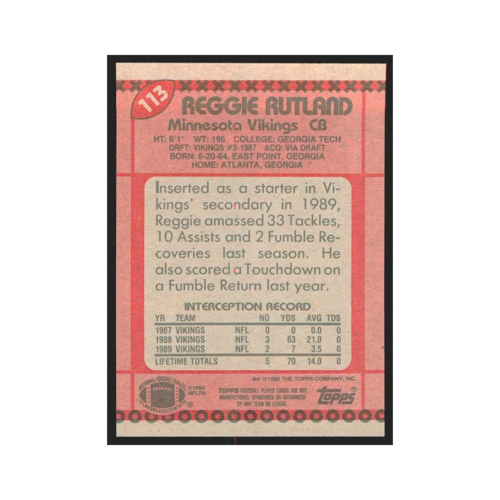 1990 Topps Reggie Rutland RC Vikings #113