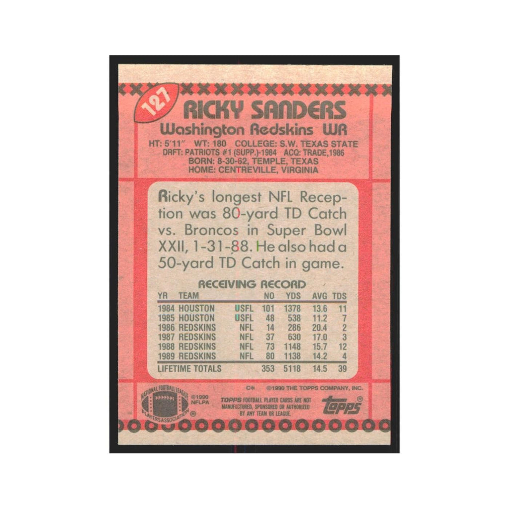 1990 Topps Ricky Sanders Redskins #127