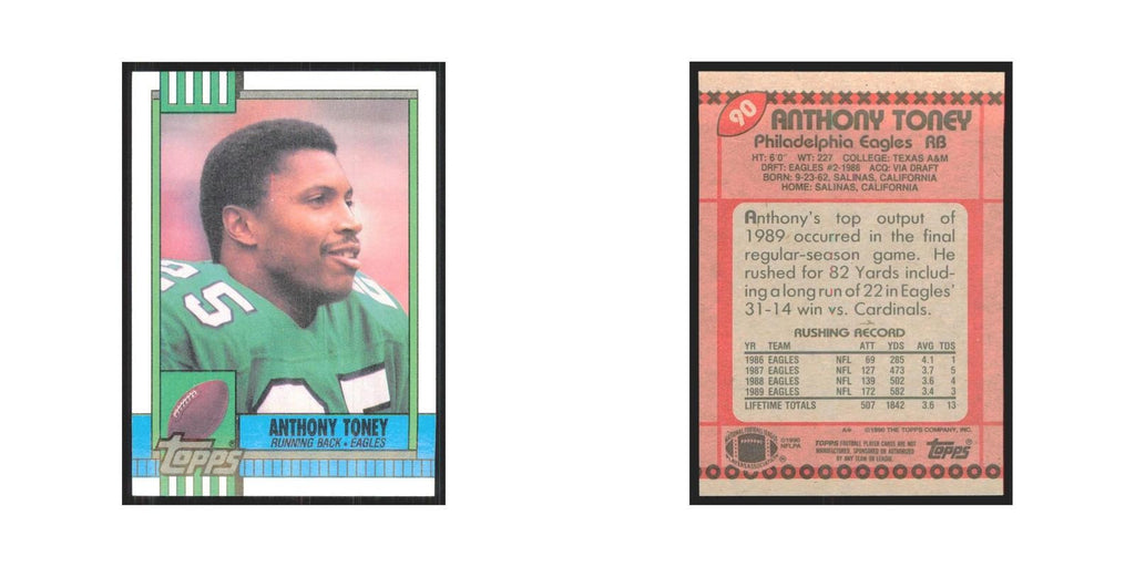 1990 Topps Anthony Toney Eagles #90