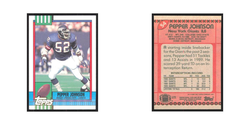 1990 Topps Pepper Johnson Giants #54