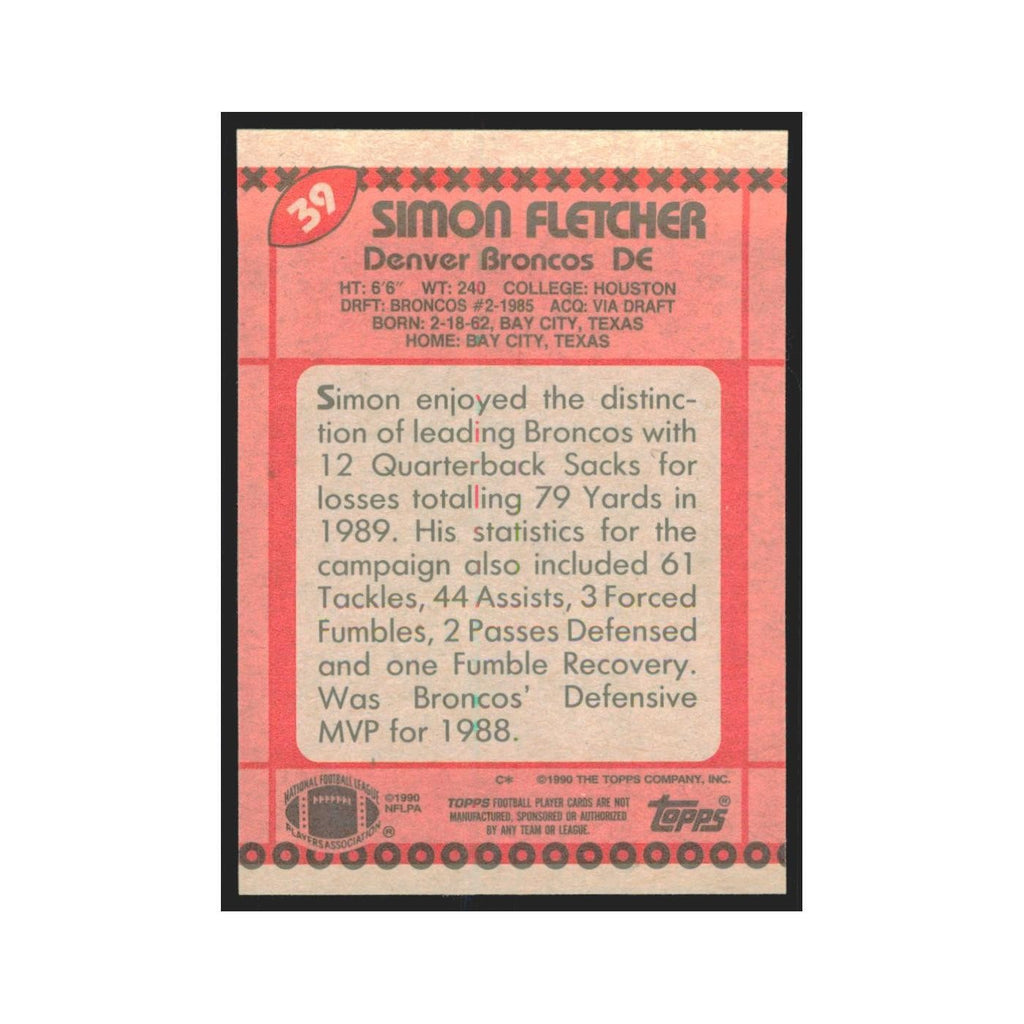 1990 Topps Simon Fletcher Broncos #39