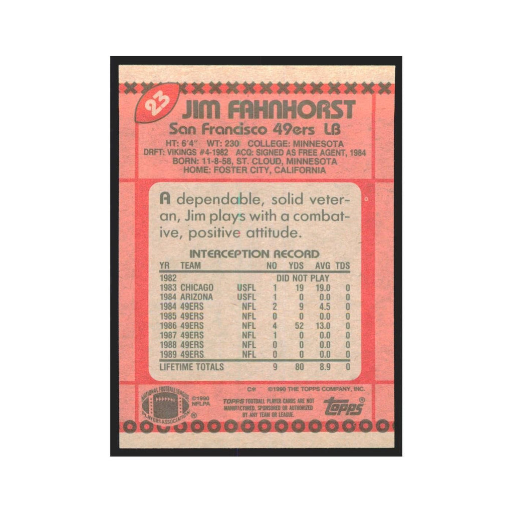 1990 Topps Jim Fahnhorst 49ers #23