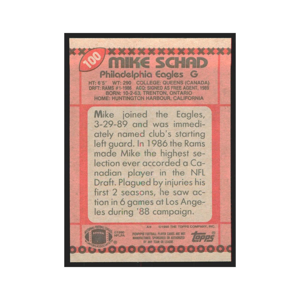 1990 Topps Mike Schad RC Eagles #100