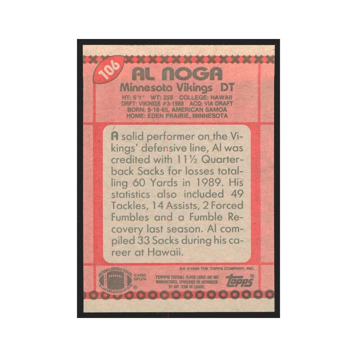 1990 Topps Al Noga Vikings #106