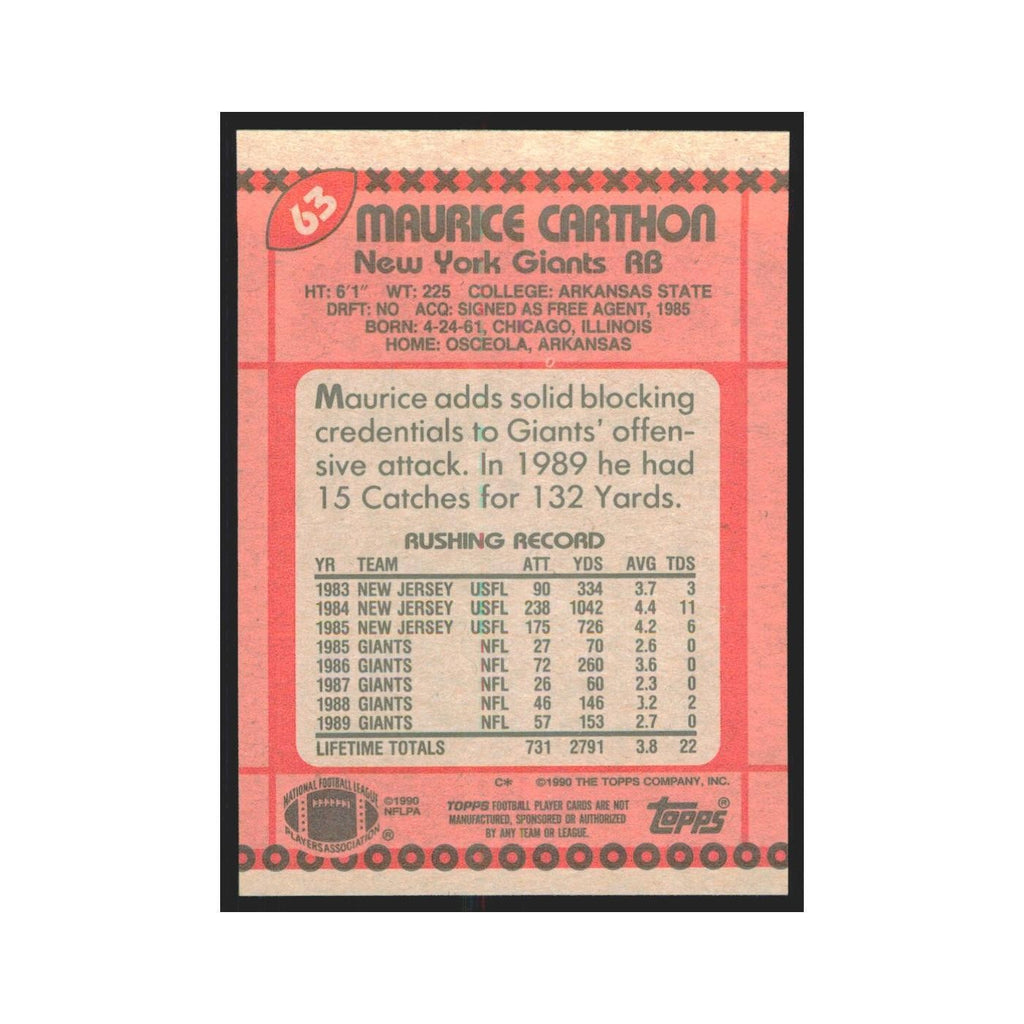 1990 Topps Maurice Carthon Giants #63