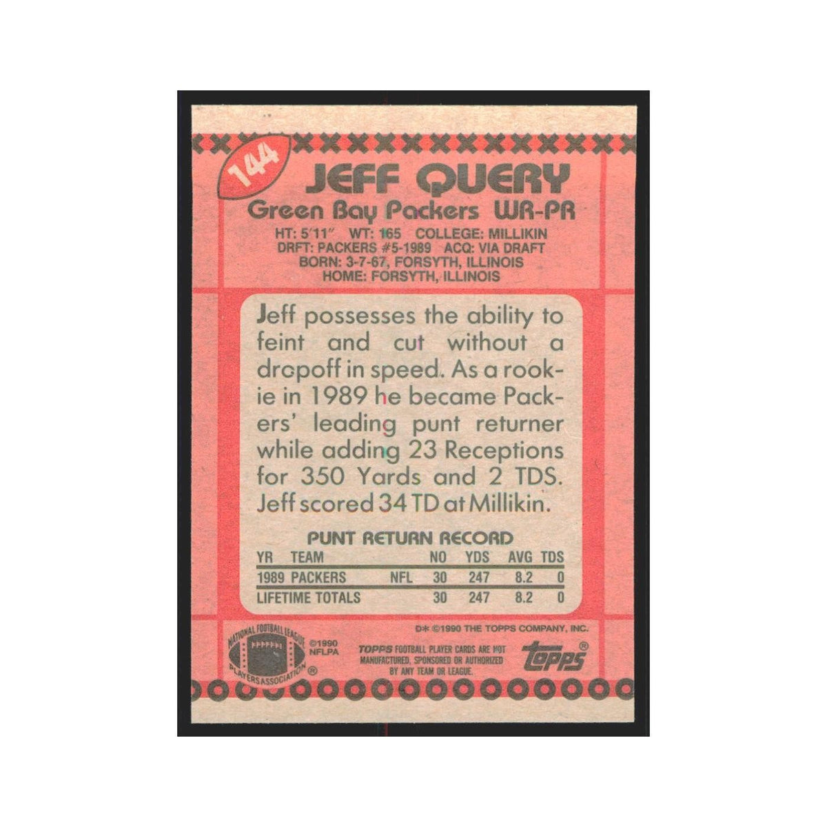 1990 Topps Jeff Query Packers #144