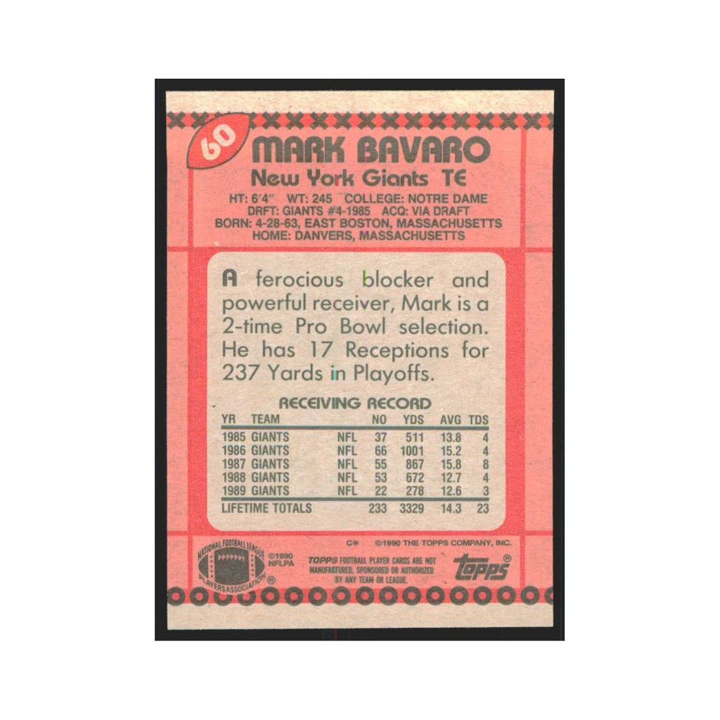 1990 Topps Mark Bavaro Giants #60