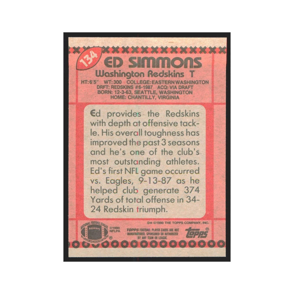 1990 Topps Ed Simmons RC Redskins #134