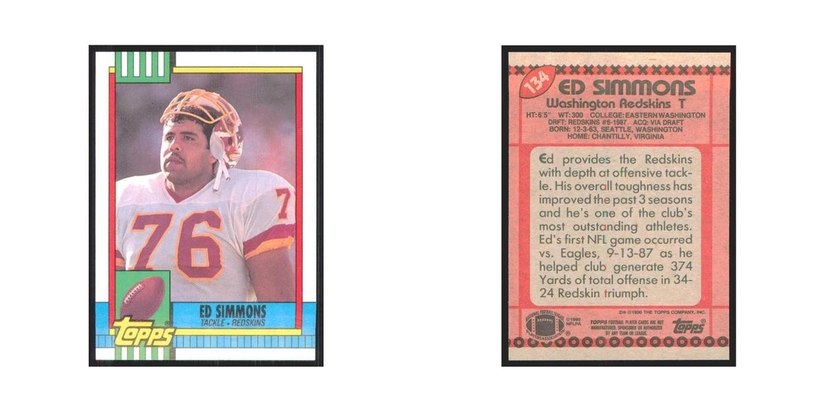 1990 Topps Ed Simmons RC Redskins #134