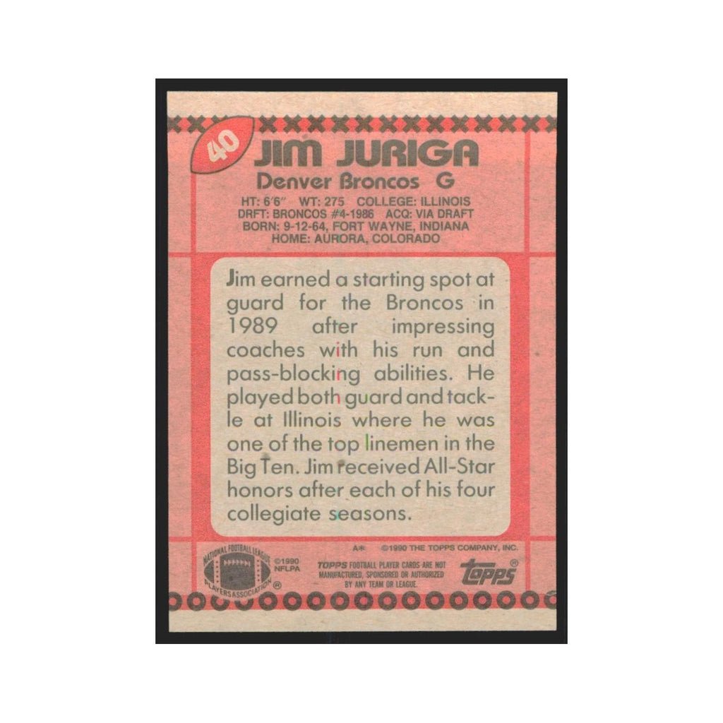 1990 Topps Jim Juriga RC Broncos #40