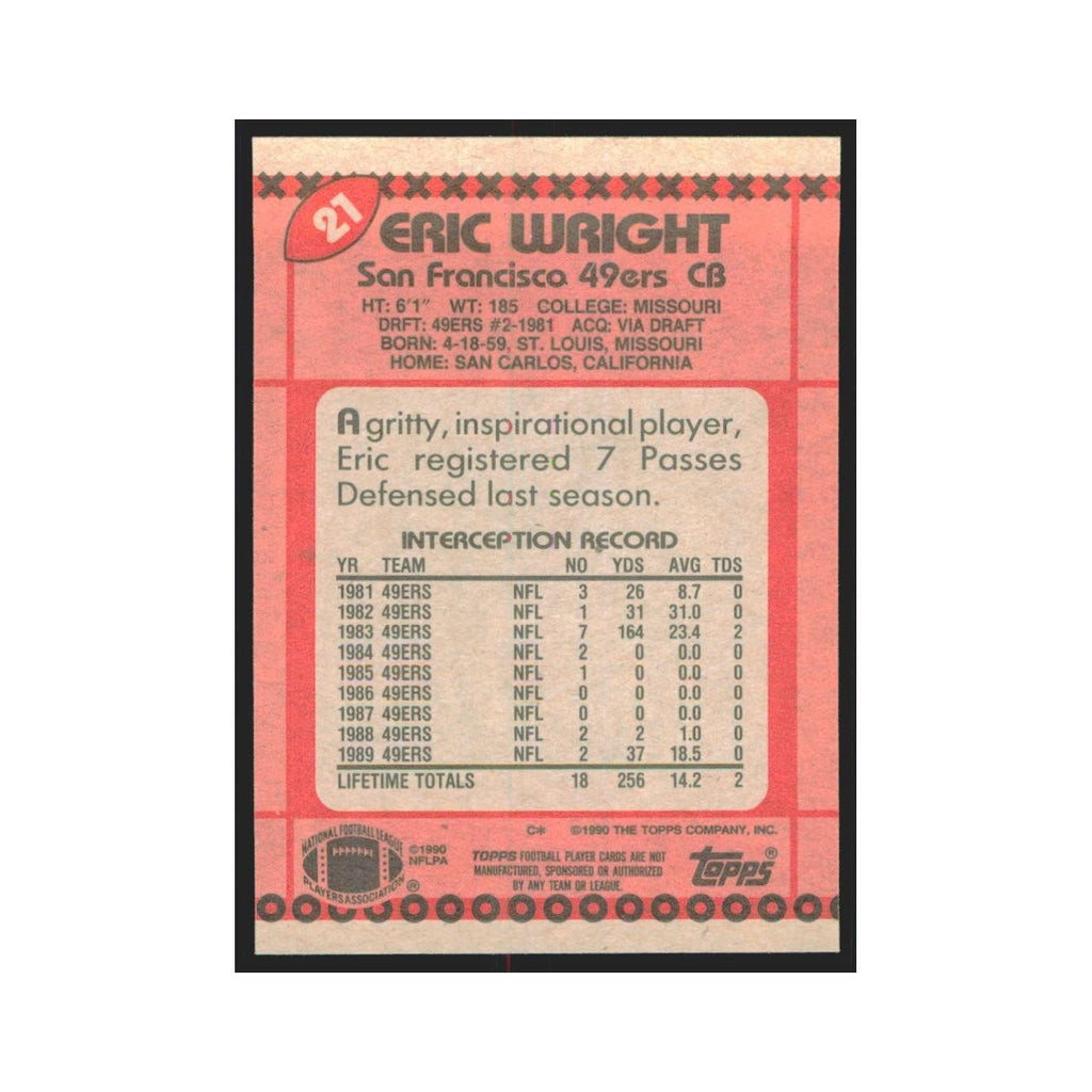 1990 Topps Eric Wright 49ers #21