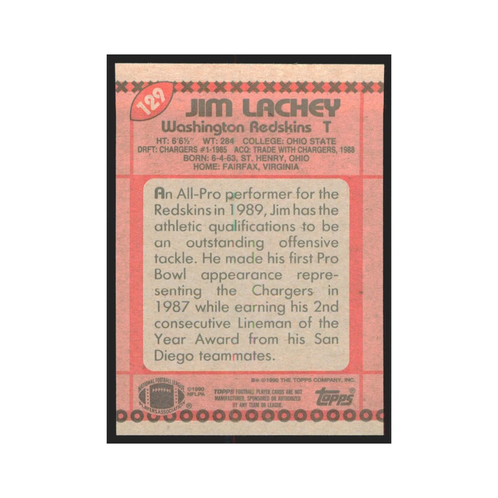 1990 Topps Jim Lachey Redskins #129