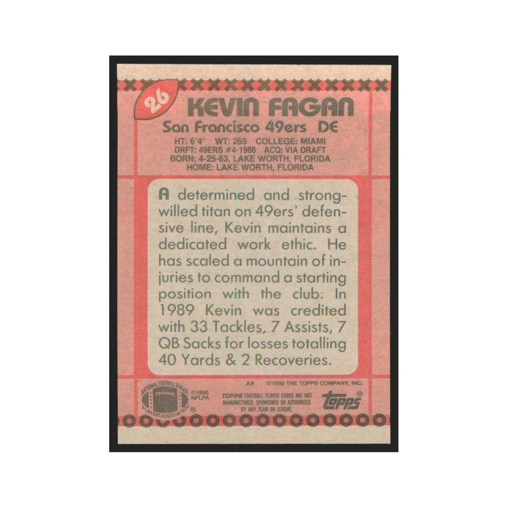 1990 Topps Kevin Fagan RC 49ers #26
