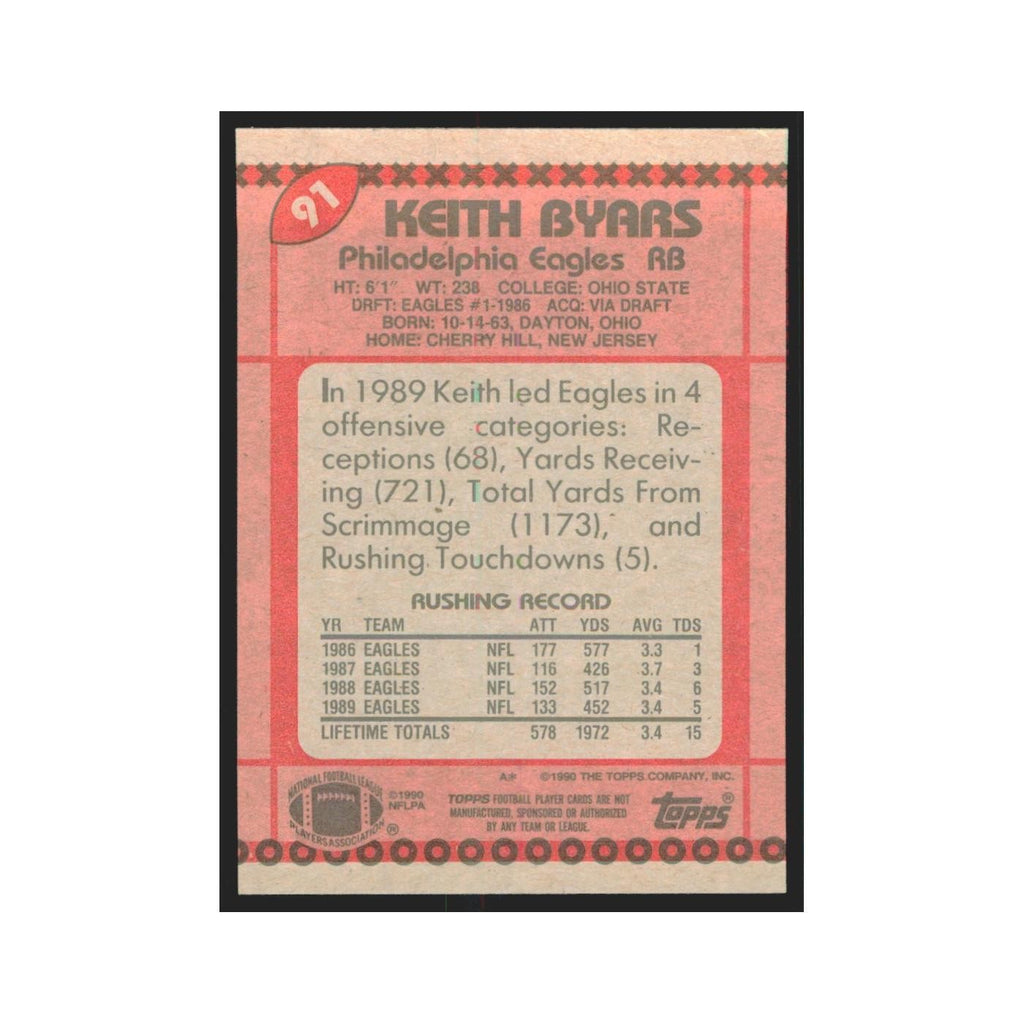 1990 Topps Keith Byars Eagles #91