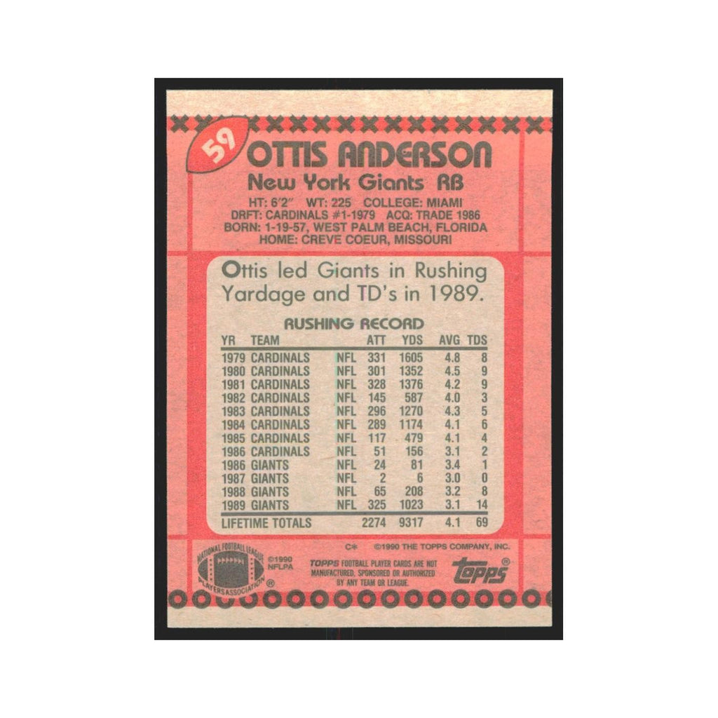 1990 Topps Ottis Anderson Giants #59
