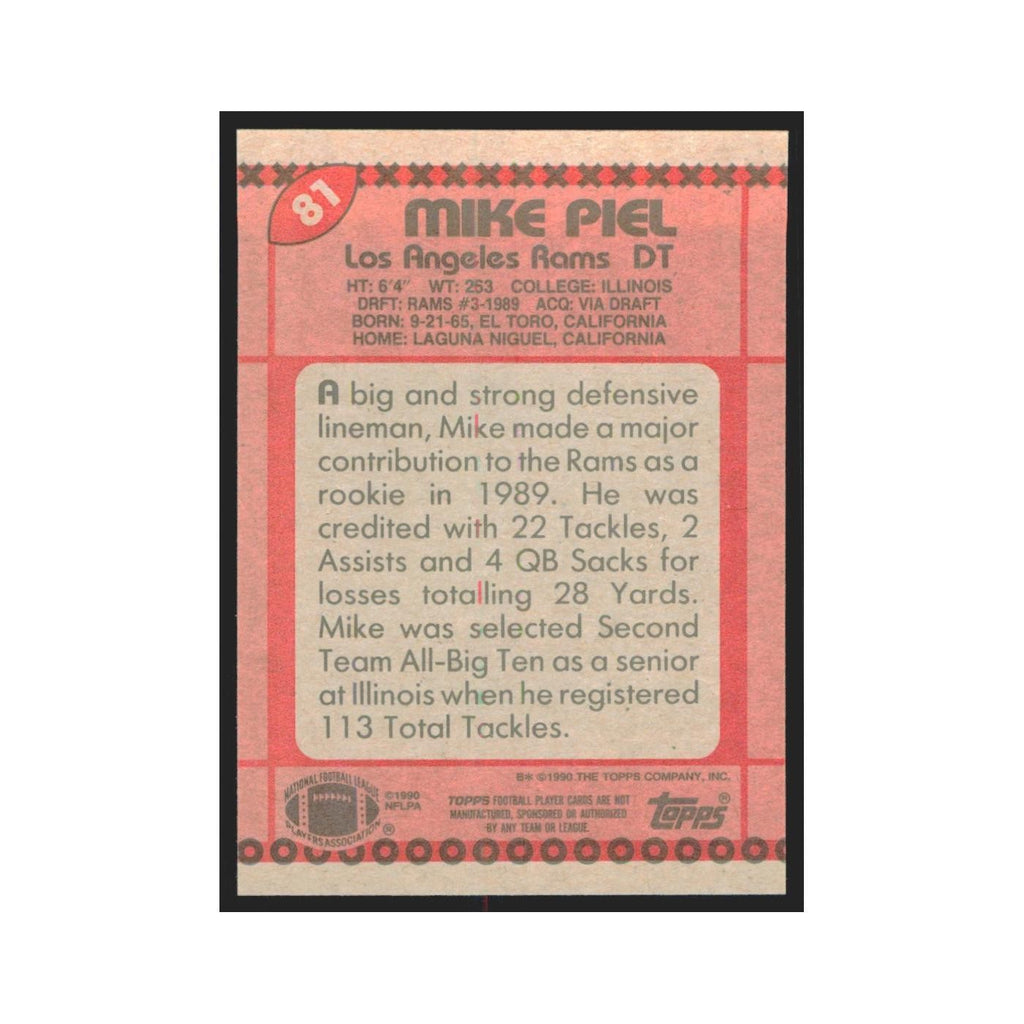 1990 Topps Mike Piel RC Rams #81