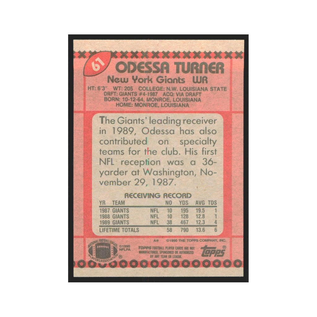 1990 Topps Odessa Turner RC Giants #61