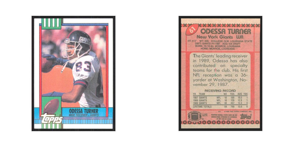 1990 Topps Odessa Turner RC Giants #61