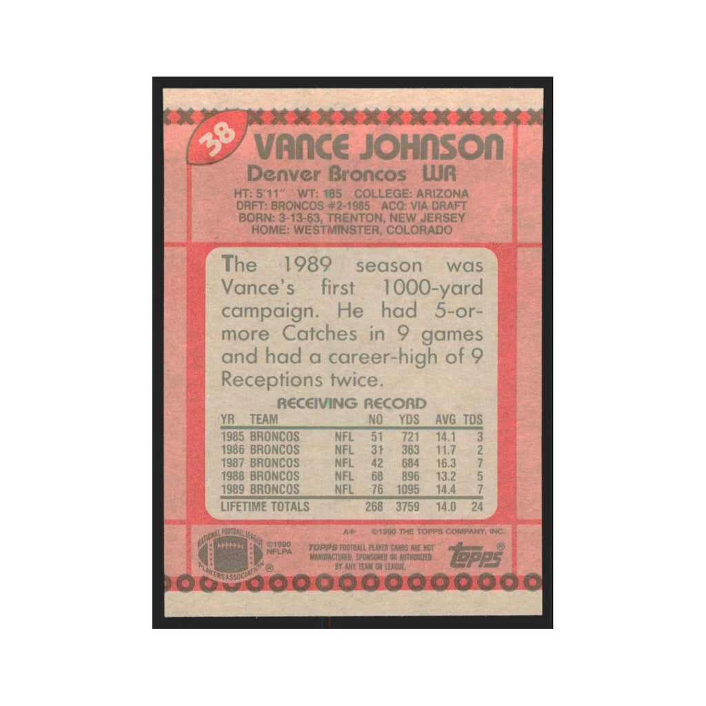 1990 Topps Vance Johnson Broncos #38