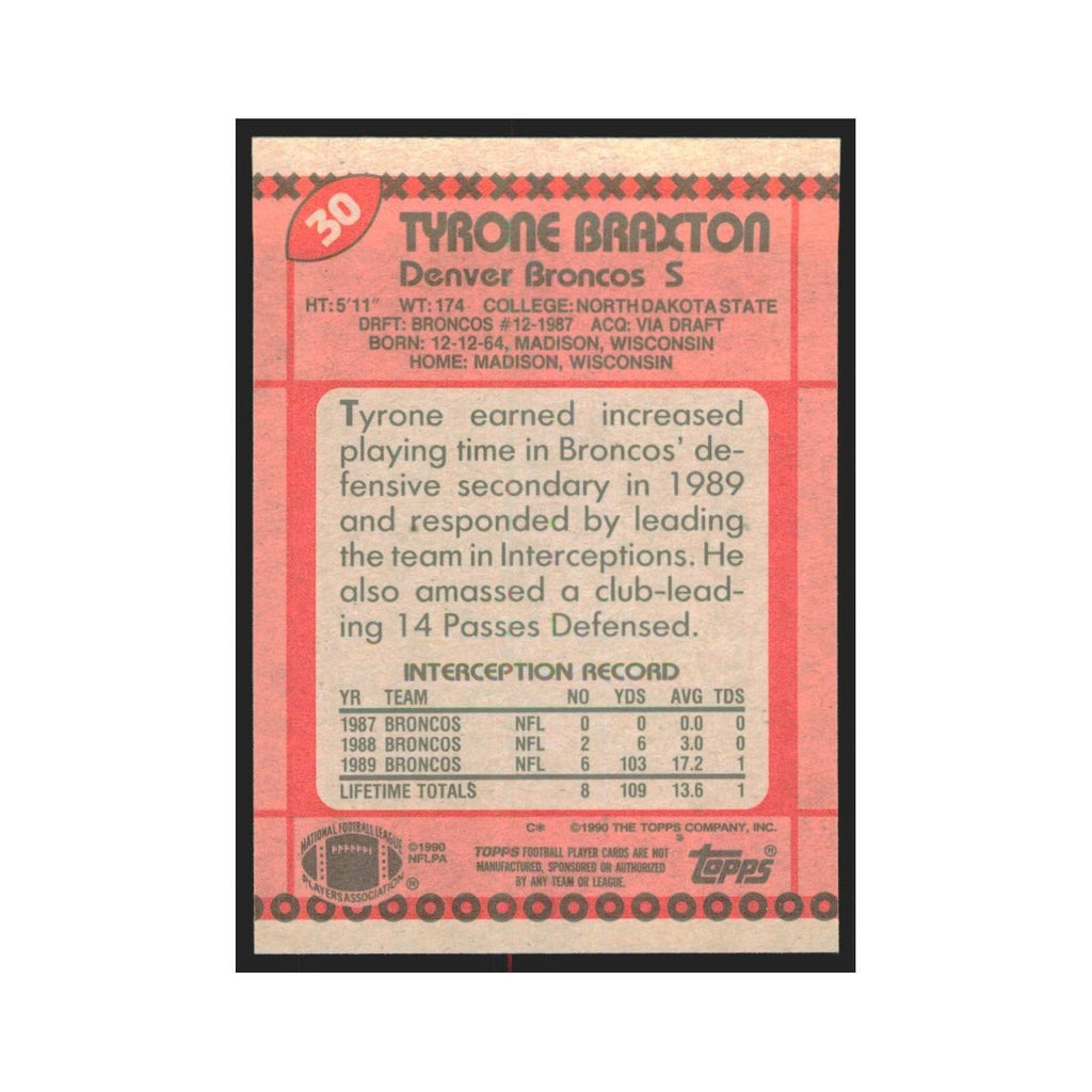 1990 Topps Tyrone Braxton Broncos #30