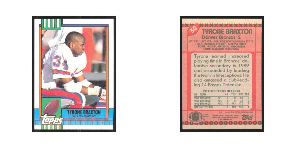 1990 Topps Tyrone Braxton Broncos #30